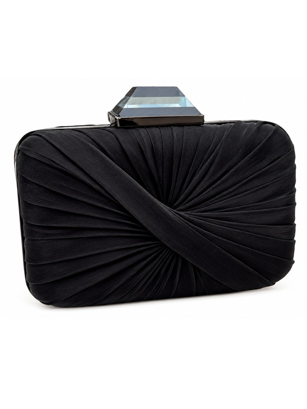 SONDRA ROBERTS Elegant Black Pleated Satin Clutch Evening Bag Chain